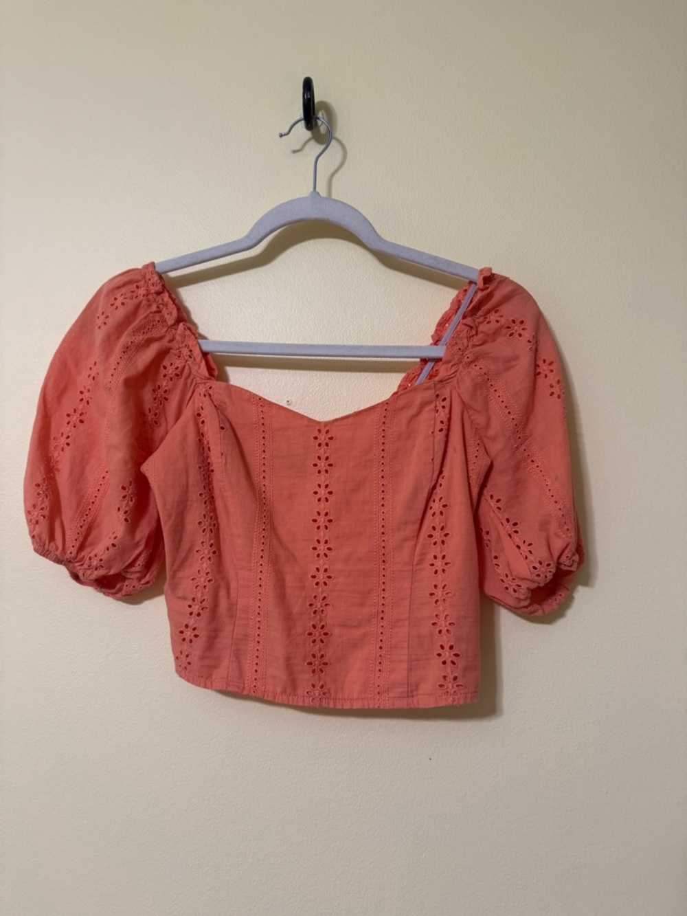 wild fable Coral Eyelet Puff-Sleeve Crop Top